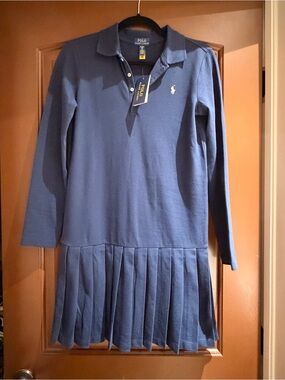 Polo by Ralph Lauren Girls' Navy Long-Sleeve Pleated Polo Dress